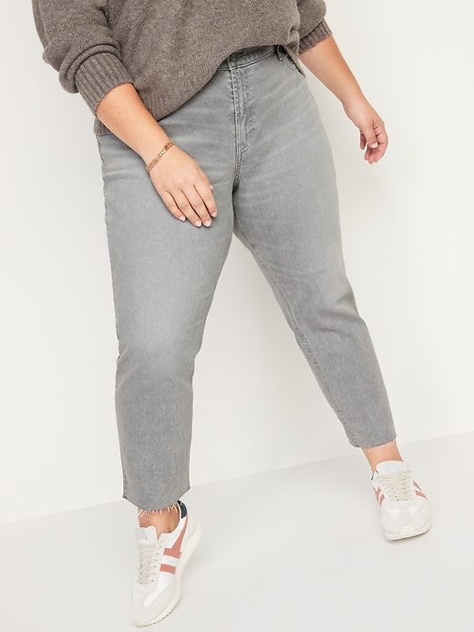 Image number 7 showing, Mid-Rise Gray-Wash Cut-Off Boyfriend Jeans for Women