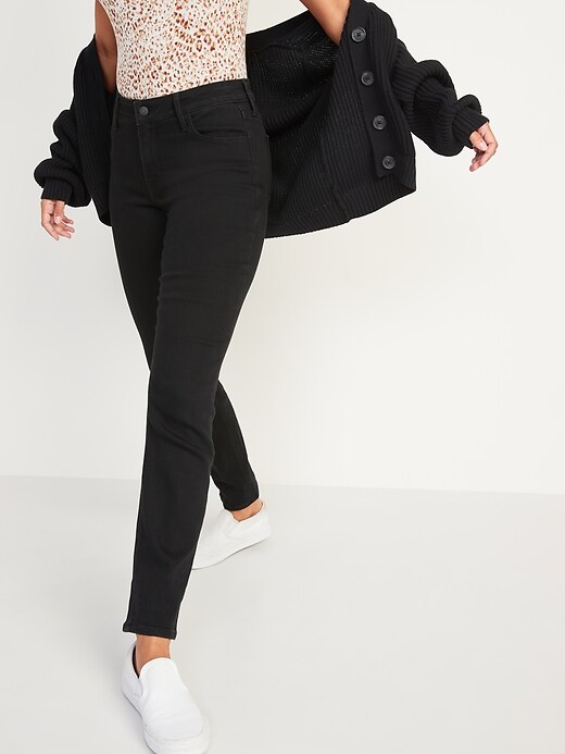 Image number 5 showing, Mid-Rise Straight Black Jeans for Women