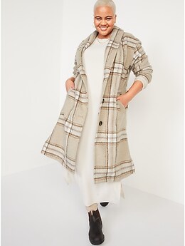 Relaxed Plaid Soft-Brushed Overcoat for Women
