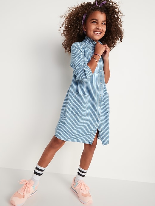 Robechemisier en denim rayé boutonnée sur le devant pour Fille Old Navy