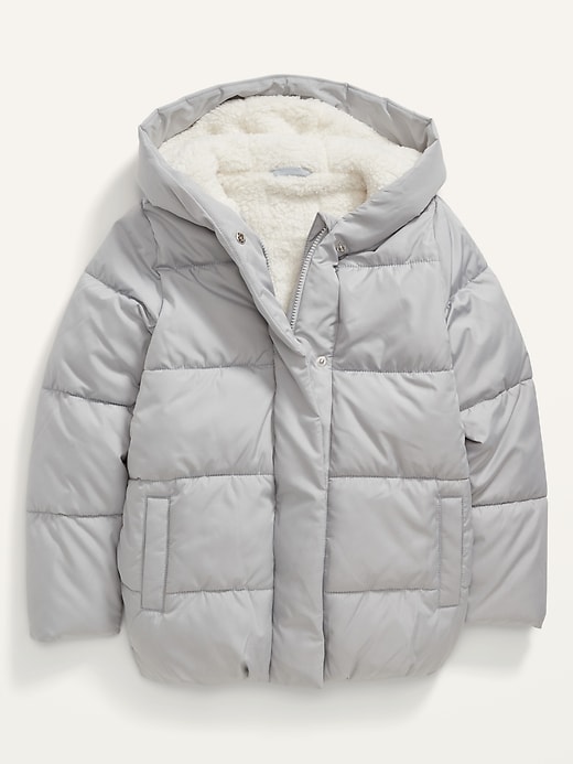 View large product image 1 of 1. Sherpa-Lined Hooded Puffer Jacket for Girls