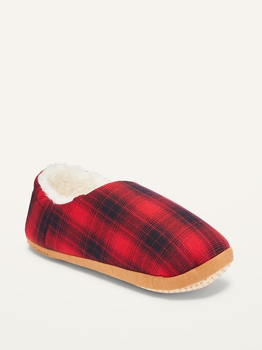 View large product image 1 of 2. Cozy Flannel Sherpa-Lined Gender-Neutral Slippers for Kids