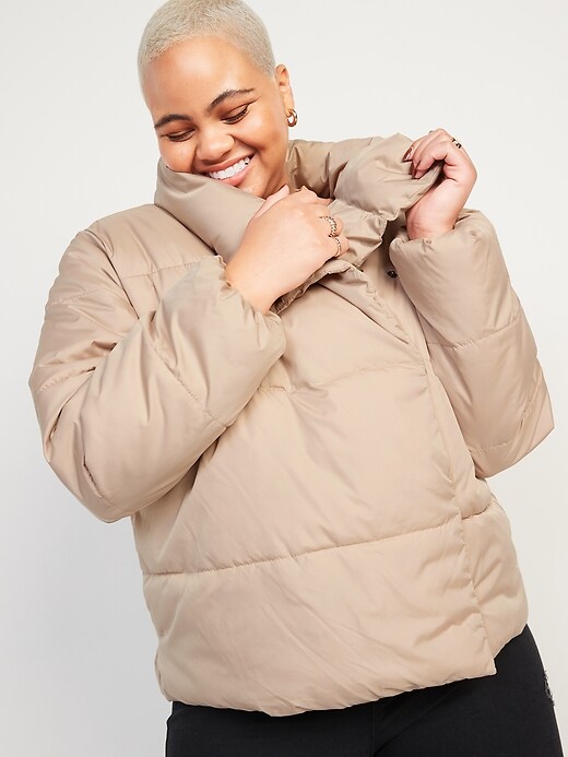 Water-Resistant Double-Breasted Puffer Jacket for Women