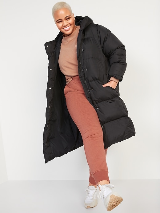 womens navy long puffer coat