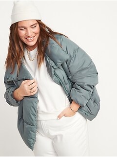 Water-Resistant Double-Breasted Puffer Jacket for Women