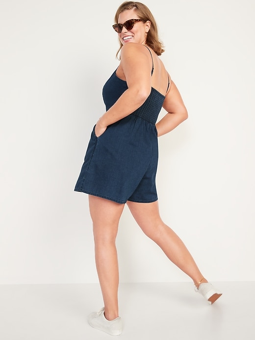 Image number 2 showing, Sleeveless Jean Cami Romper for Women -- 3.5-inch inseam