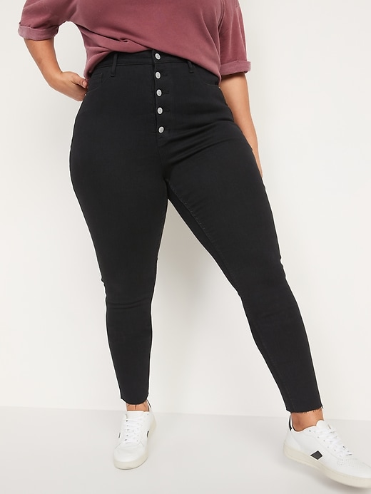 Image number 7 showing, Higher High-Waisted Button-Fly Rockstar 360° Stretch Super-Skinny Cut-Off Jeans for Women