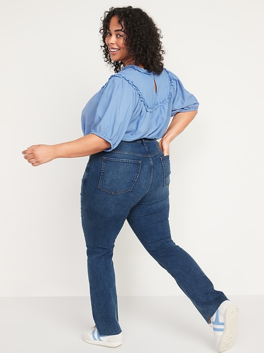 Image number 8 showing, Extra High-Waisted Button-Fly Kicker Boot-Cut Ripped Cut-Off Jeans for Women