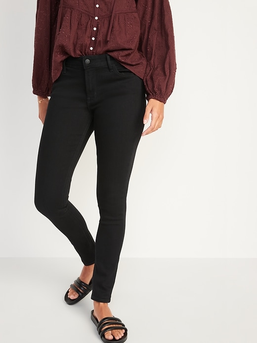 Image number 5 showing, Mid-Rise Super Skinny Black Jeans for Women