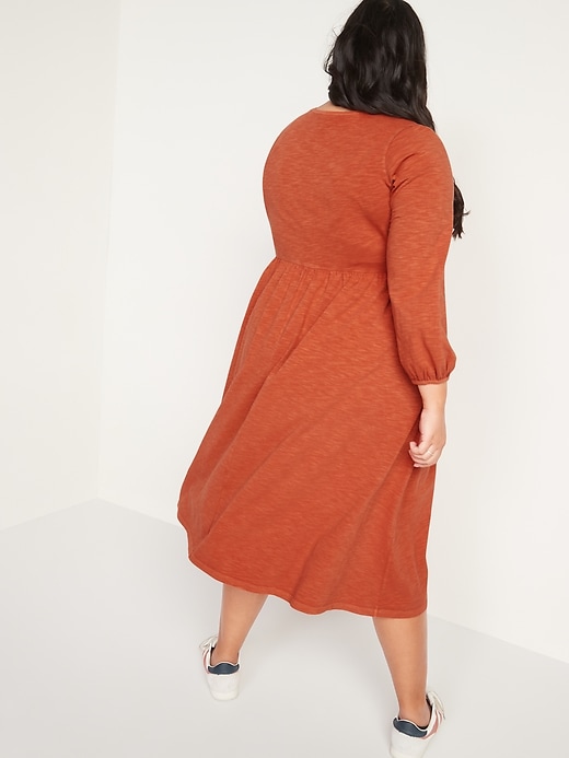 Image number 8 showing, Long-Sleeve Fit & Flare Slub-Knit Midi Dress for Women
