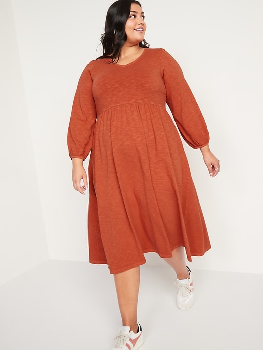 Image number 7 showing, Long-Sleeve Fit & Flare Slub-Knit Midi Dress for Women