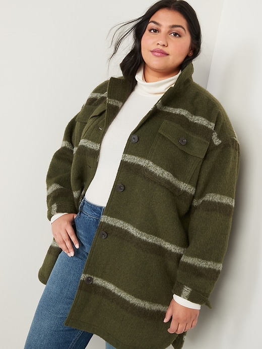 Printed Flannel Long Utility Shacket For Women Old Navy