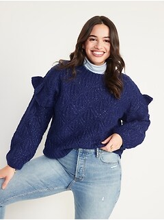 Pointelle-Knit Ruffle-Sleeve Sweater for Women