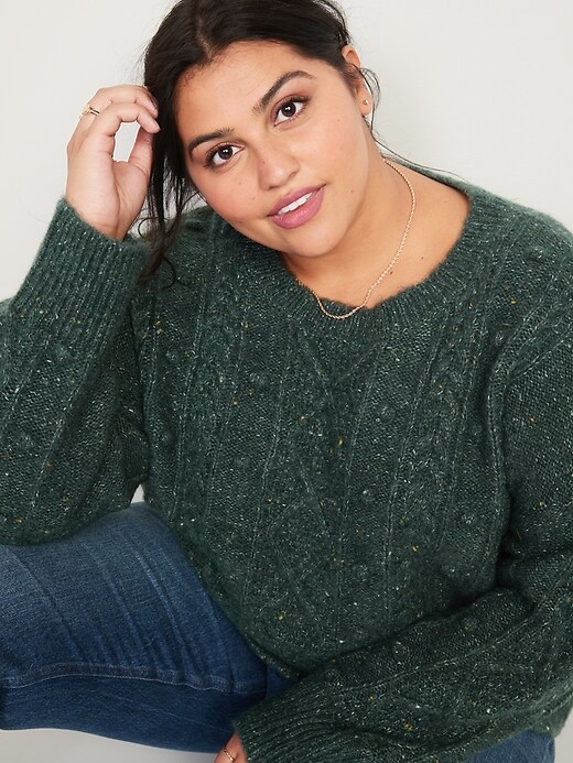 Image number 7 showing, Speckled Cable-Knit Popcorn Sweater for Women
