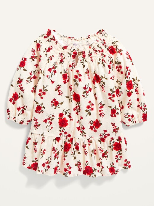 Smocked Floral-Print Clip-Dot Dress for Baby