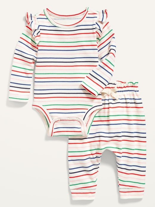 View large product image 1 of 1. Unisex Printed Thermal-Knit Bodysuit & Leggings Set for Baby
