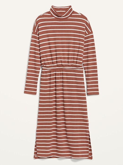 Image number 4 showing, Long-Sleeve Waist-Defined Rib-Knit Striped Midi Sweater Dress for Women