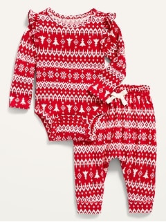 Unisex Printed Thermal-Knit Bodysuit & Leggings Set for Baby