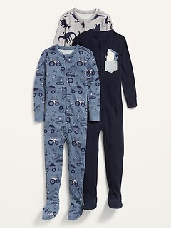 Unisex 2-Way-Zip Snug-Fit Footie One-Piece Pajamas 3-Pack for Toddler & Baby