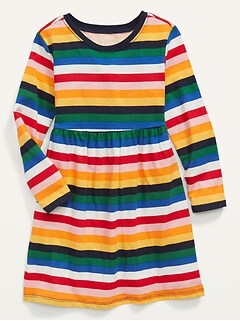Patterned Jersey-Knit Long-Sleeve Dress for Baby Girls