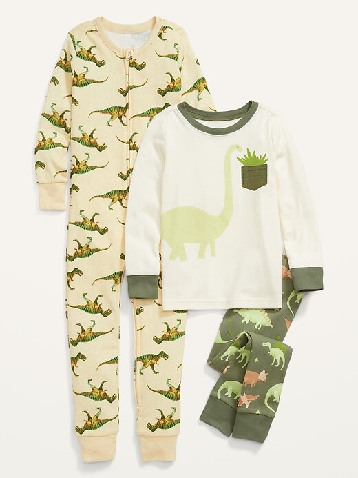 Unisex Dinosaur Graphic 3-Piece Pajama Set for Toddler & Baby