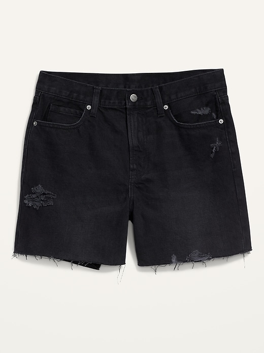 Image number 3 showing, High-Waisted Slouchy Straight Ripped Black Jean Shorts for Women -- 5-inch inseam