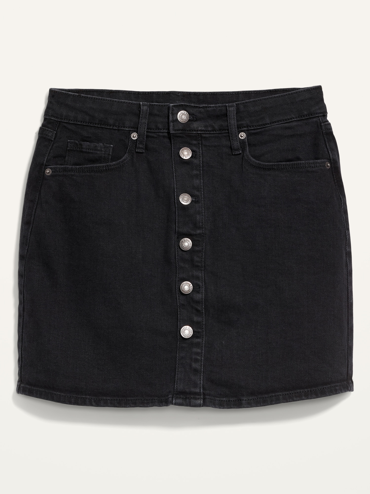 Button front black denim clearance skirt