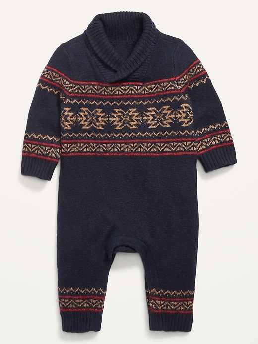 Unisex Fair Isle Shawl-Collar Sweater-Knit One-Piece for Baby