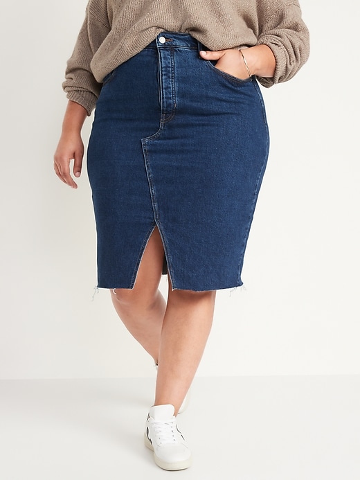 Image number 7 showing, Higher High-Waisted Button-Fly Jean Pencil Skirt