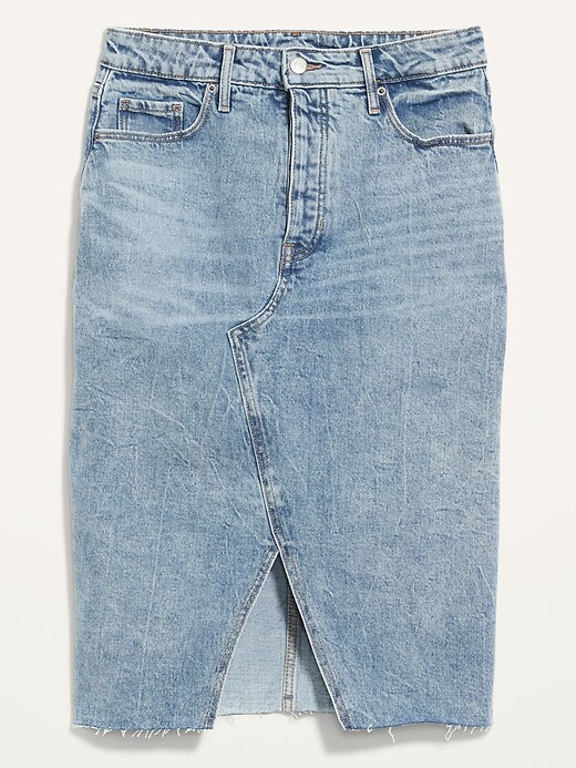 Image number 4 showing, Higher High-Waisted Button-Fly Light-Wash Jean Pencil Skirt
