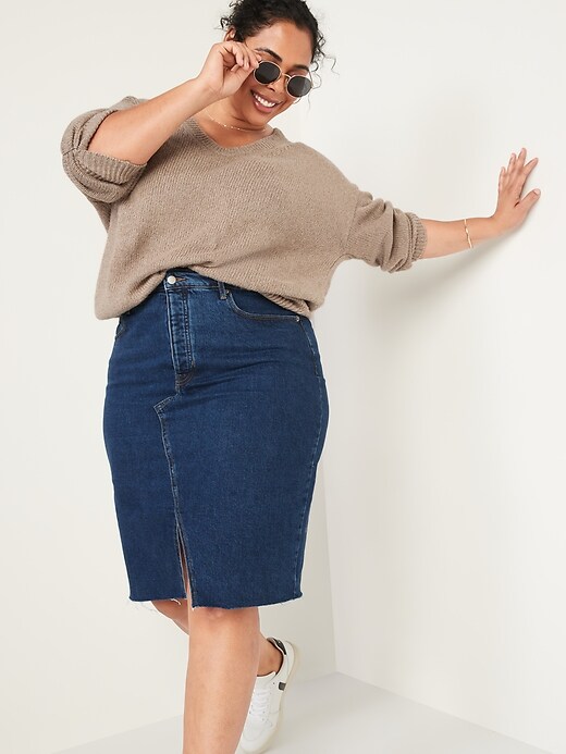 Image number 3 showing, Higher High-Waisted Button-Fly Jean Pencil Skirt