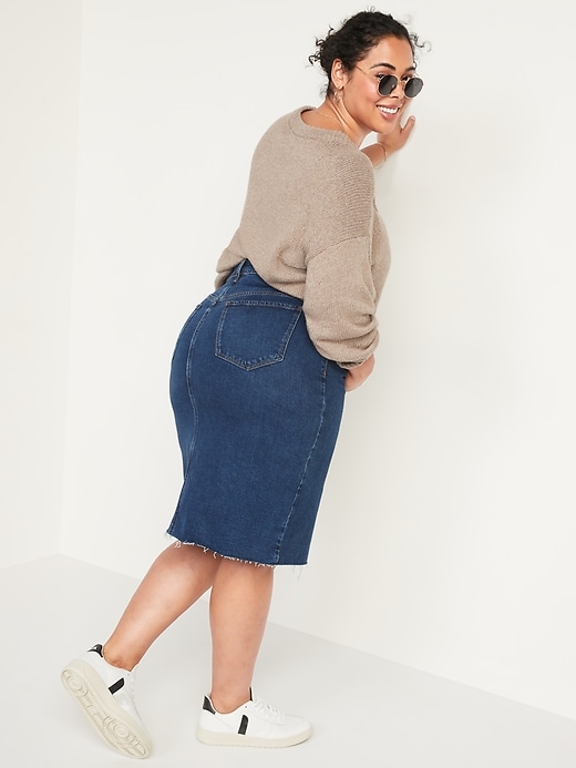 Image number 8 showing, Higher High-Waisted Button-Fly Jean Pencil Skirt