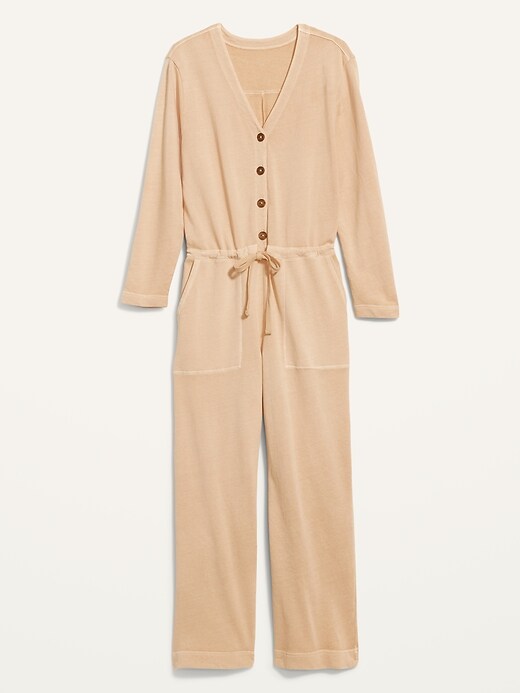 Image number 4 showing, Long-Sleeve Cropped French-Terry Utility Jumpsuit for Women