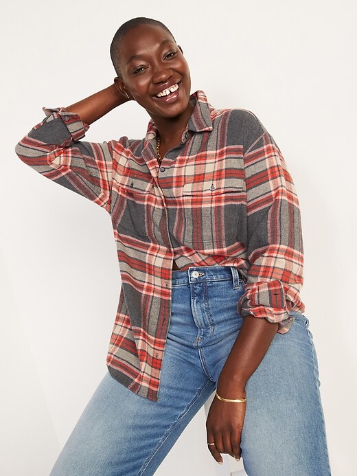 Old Navy - Oversized Plaid Flannel Boyfriend Tunic Shirt for Women