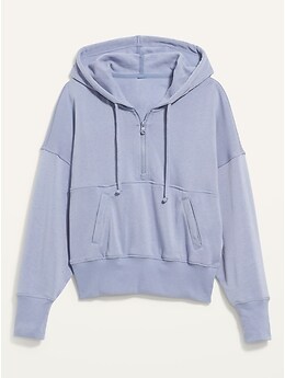 Loose Cropped Quarter-Zip Hoodie for Women