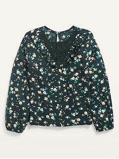 Long-Sleeve Ruffle Floral Top for Girls