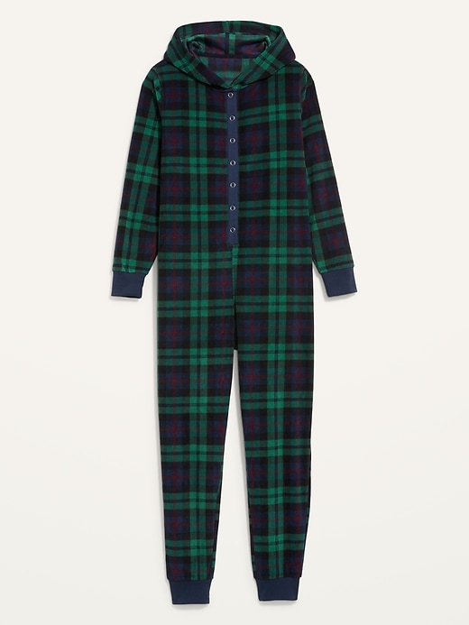 Image number 4 showing, Matching Printed Microfleece Hooded One-Piece Pajamas
