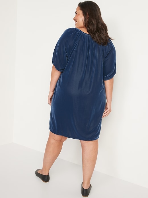 Image number 8 showing, Puff-Sleeve Velvet Mini Shift Dress for Women