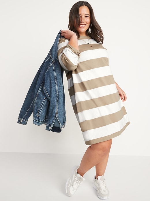 Image number 7 showing, Long-Sleeve Striped Mini T-Shirt Shift Dress for Women