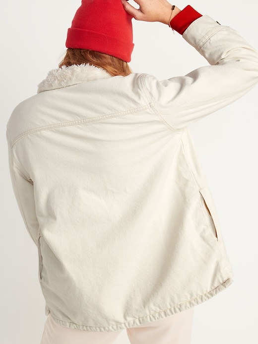 Image number 6 showing, Sherpa-Lined White Jean Shacket for Women