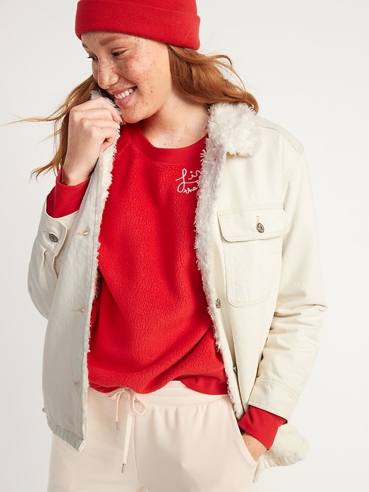 Image number 5 showing, Sherpa-Lined White Jean Shacket for Women