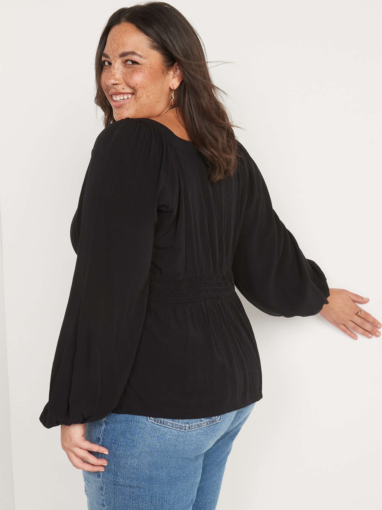 Square-Neck Button-Front Long-Sleeve Blouse for Women | Old Navy