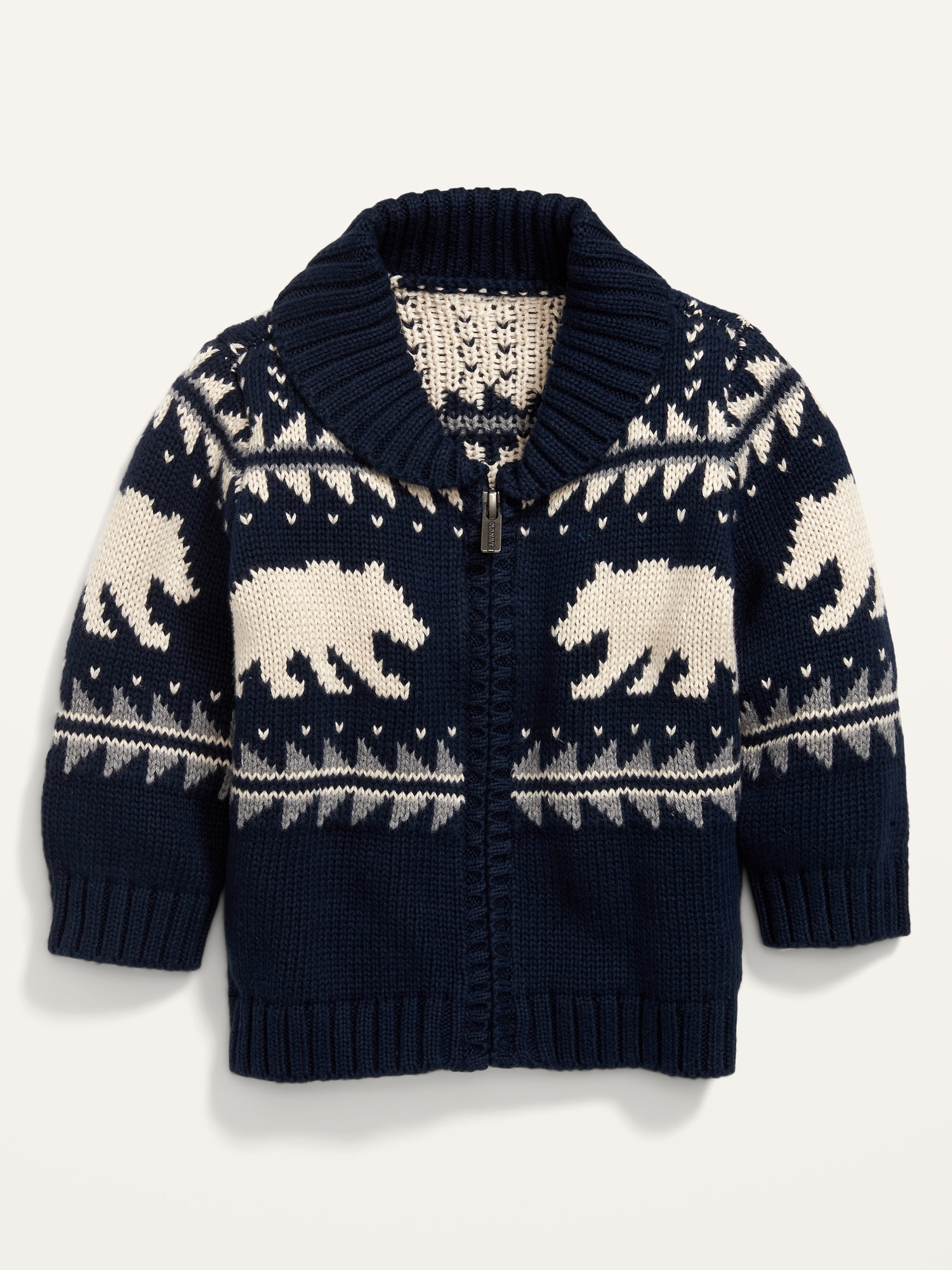 Unisex Fair Isle Shawl-Collar Zip Cardigan Sweater for Baby