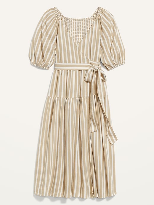 Image number 4 showing, Waist-Defined Striped Tie-Belt Midi Wrap Dress for Women