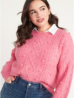 Speckled Cable-Knit Popcorn Sweater for Women
