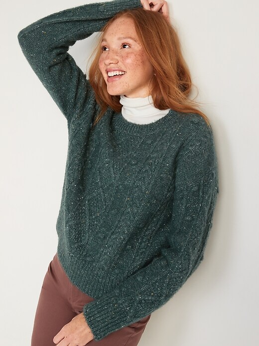 Image number 5 showing, Speckled Cable-Knit Popcorn Sweater for Women