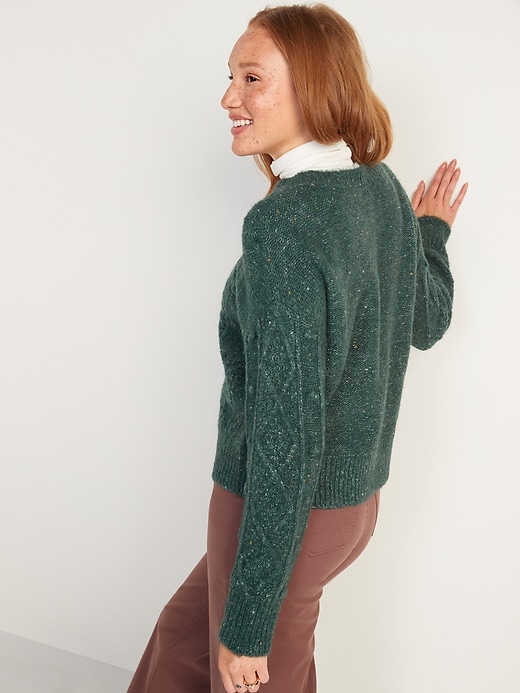 Image number 6 showing, Speckled Cable-Knit Popcorn Sweater for Women