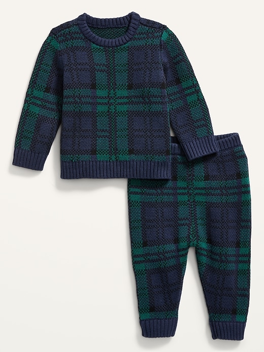 View large product image 1 of 2. Unisex Plaid Sweater & Knit Pants Set for Baby