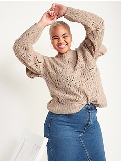 Ruffle-Trim Metallic Pointelle-Knit Sweater for Women