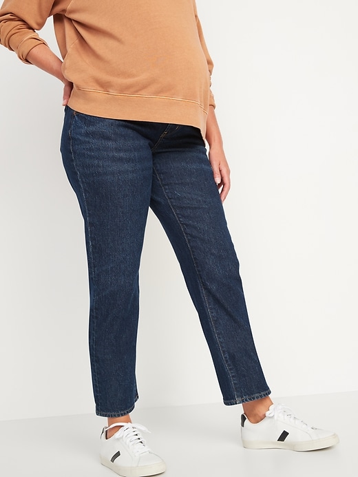 Image number 1 showing, Maternity Front Low Panel Slouchy Straight Cropped Jeans